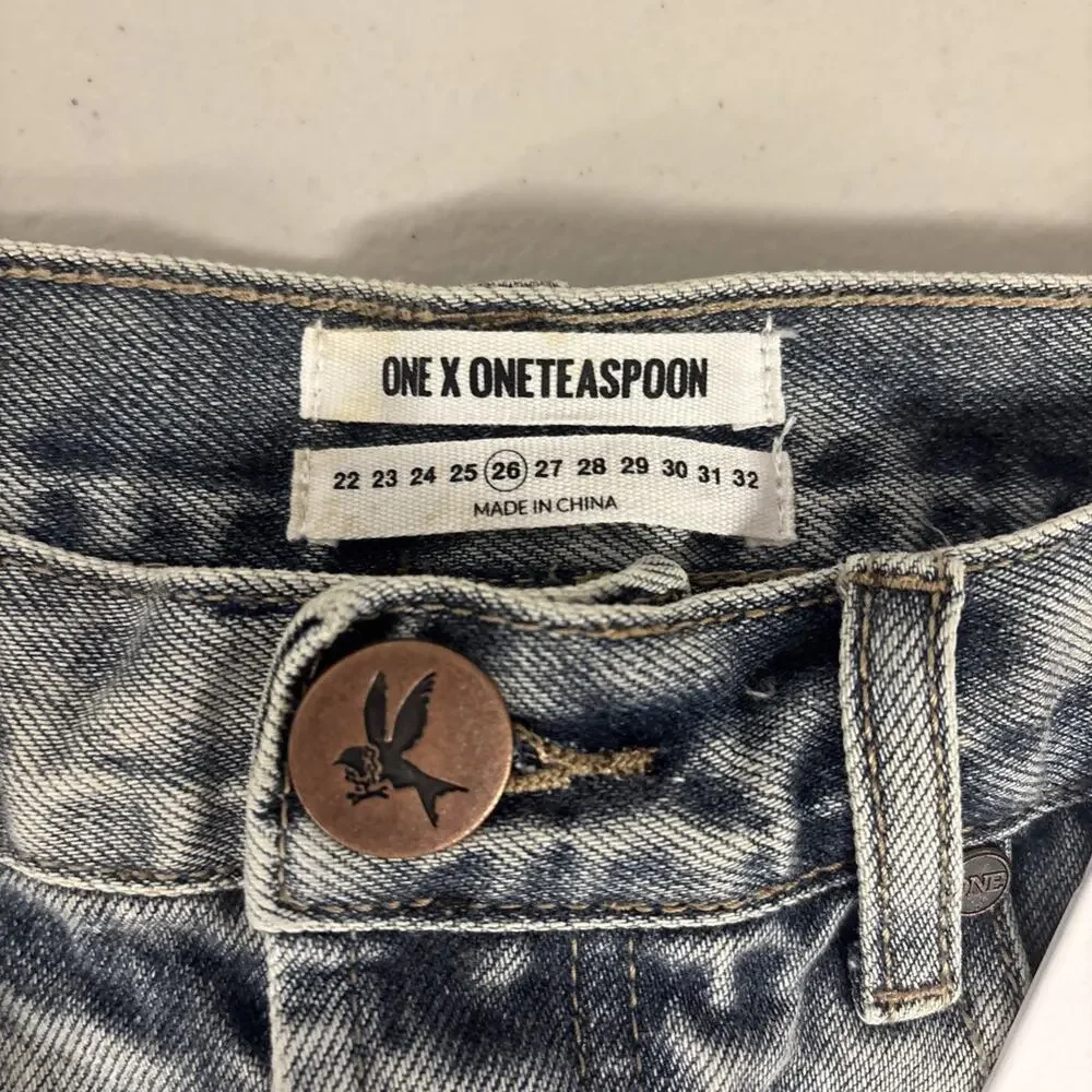 NEW NWT One Teaspoon Free People Sz 26/2 Mini Skirt Blue Distressed Junk Yard